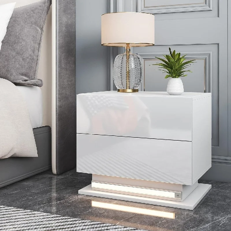 Hommpa Modern Smart Motion Sensor Nightstand with LED Lighting and Storage White