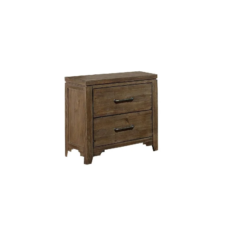 Industrial Wooden Nightstand with 2 Drawers and Bracket Feet, Light Brown