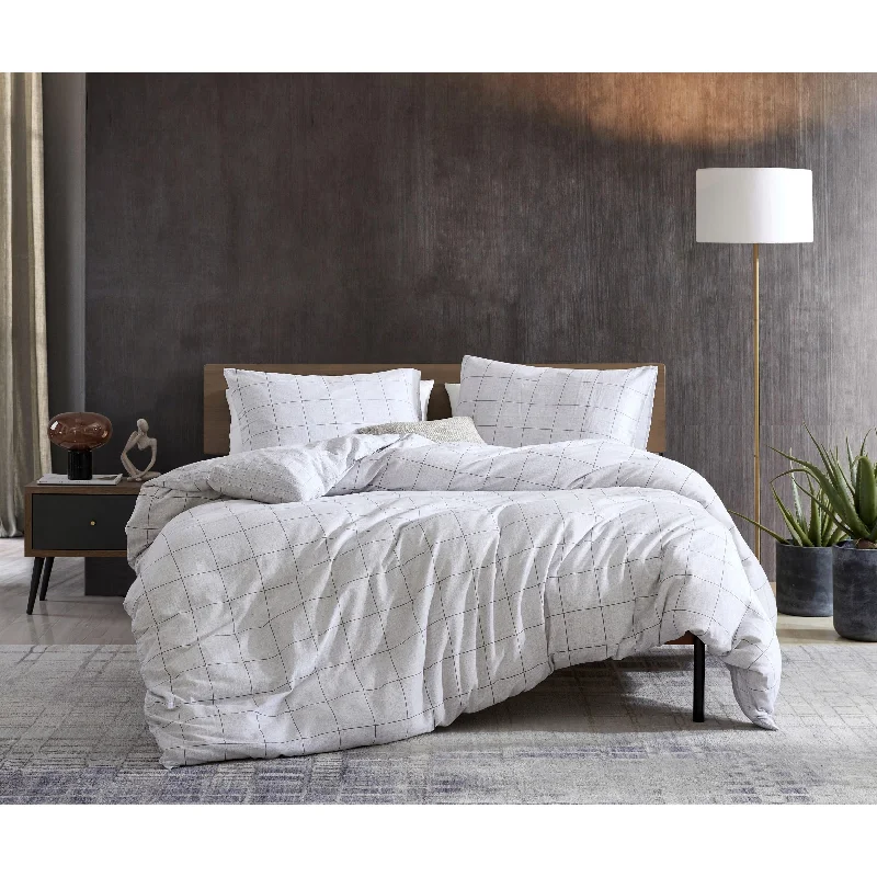 Kenneth Cole New York Holden Grid Cotton Grey Duvet Cover Set