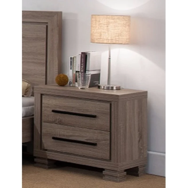 Luxurious Gray Nightstand With Two Drawers And Top Display Stand.