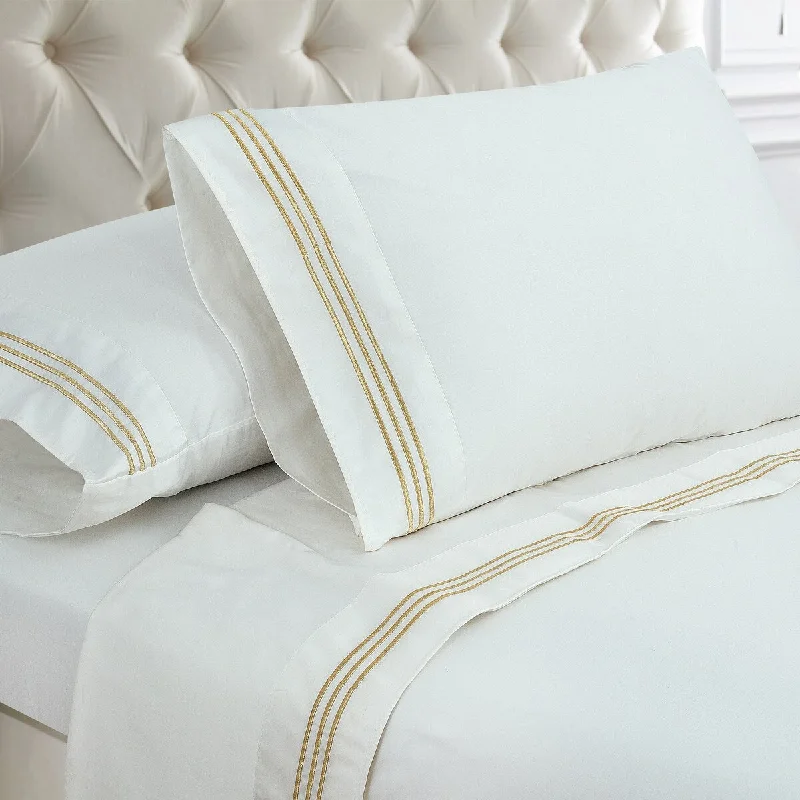 Metallic Bourdon Hem 300 Thread Count Cotton Sateen Sheet Set