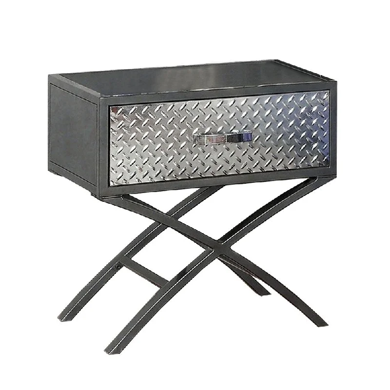 Metro Contemporary Style Nightstand, Gun Metal