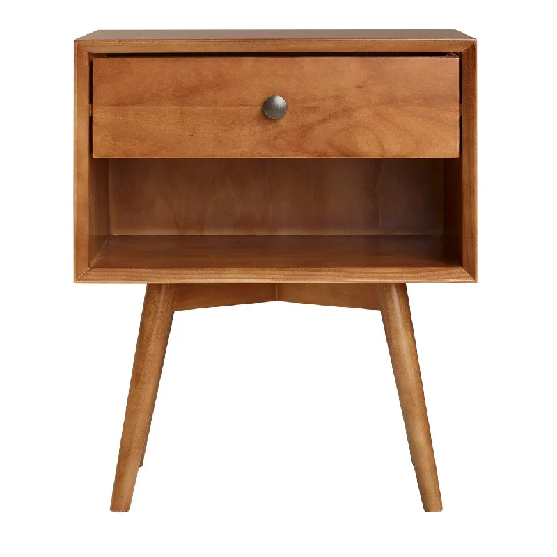 Mid-Century Modern Single-Drawer Solid Wood Nightstand