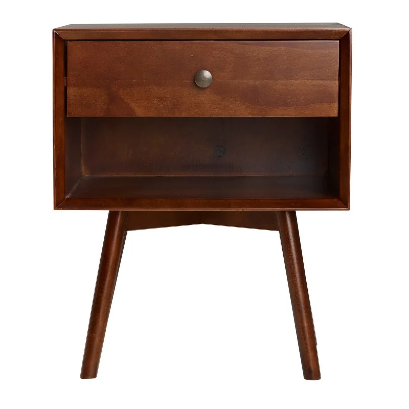 Mid-Century Modern Single-Drawer Solid Wood Nightstand