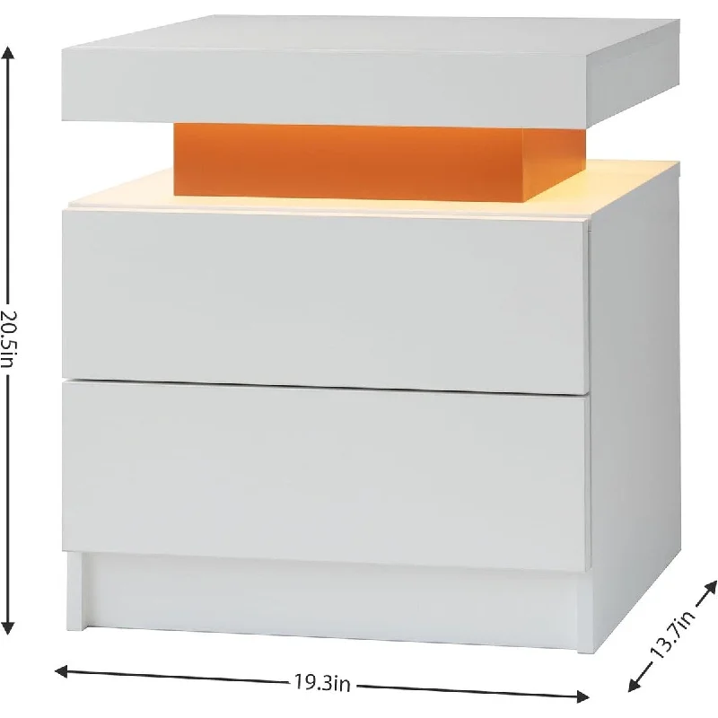 Modern LED Nightstand Sleek Design with Dual Drawers