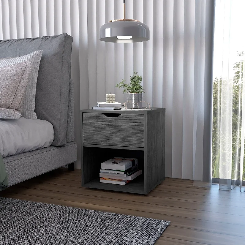 Modern Light Grey Solid Wood Nightstand and Storage Cabinet