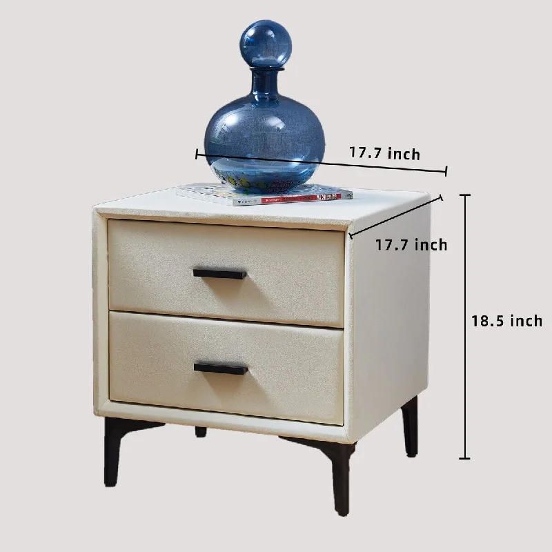 Modern Nightstand with 2 Drawers, Night Stand with PU Leather and Hardware Legs