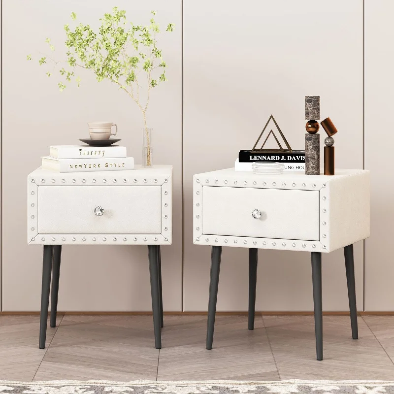 Modern Nightstands Set of 2 with Drawer and Crystal Handle