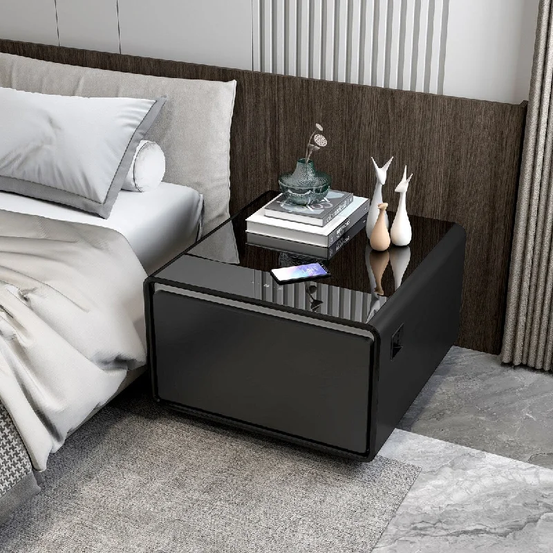 Modern Smart Nightstand with Built-in Fridge, Wireless Charging