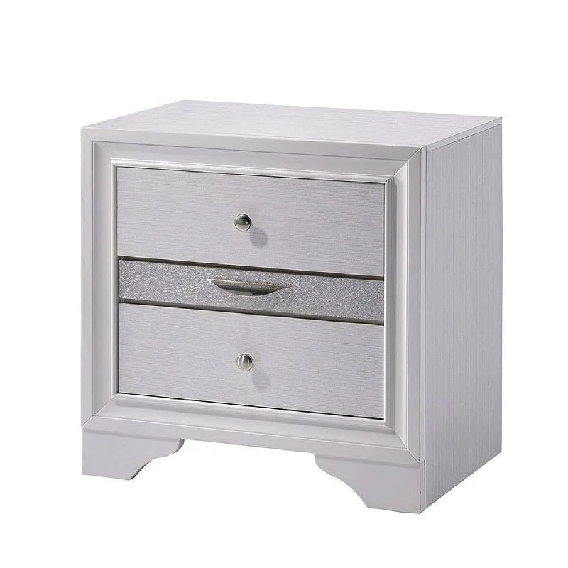 Nae 26 Inch Solid Wood Nightstand, Jewelry Drawer, Acrylic Trim, White