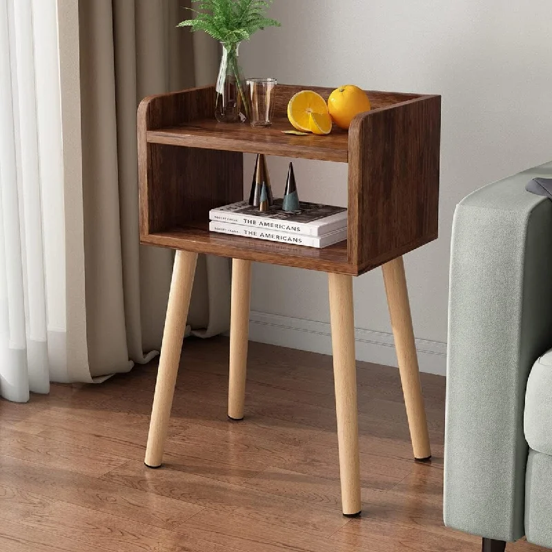 Nightstand, Mid-Century Table with Solid Wood Legs 11.8"D x 15.7"W x 24.5"H