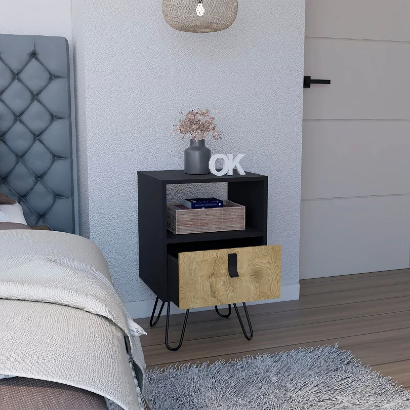 Nightstand Sleek Design with Hairpin Legs and One Drawer