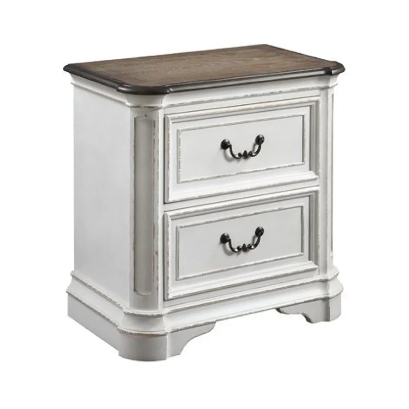 Nightstand with 2 Drawers and Metal Drop Pulls, Antique White