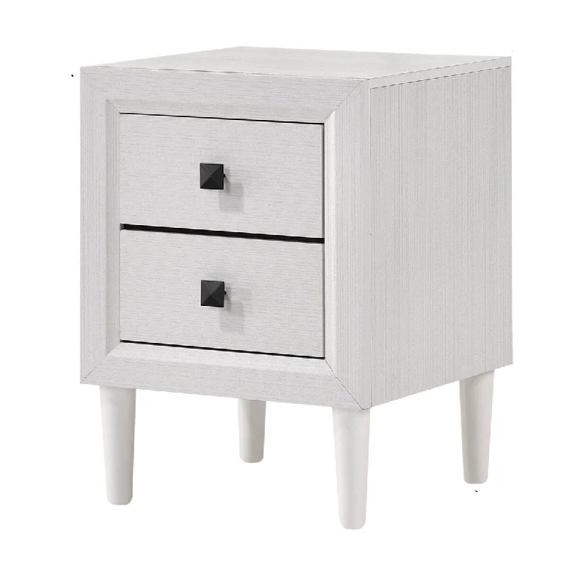 Nightstand with 2 Drawers and Square Pulls, White