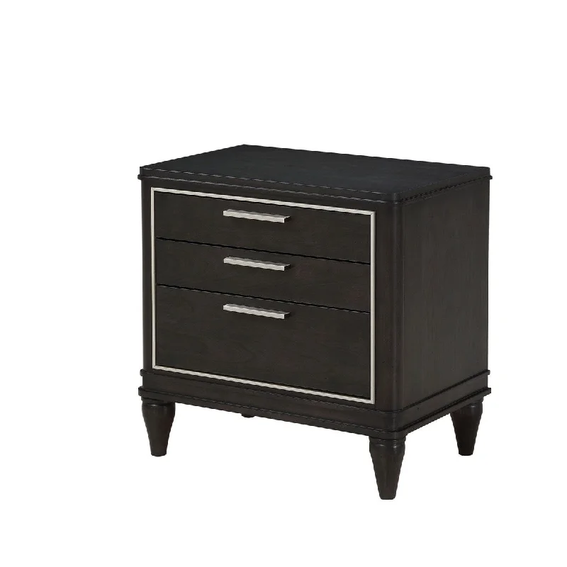 Nightstand with 3 Drawers and Metal Trim, Espresso Brown