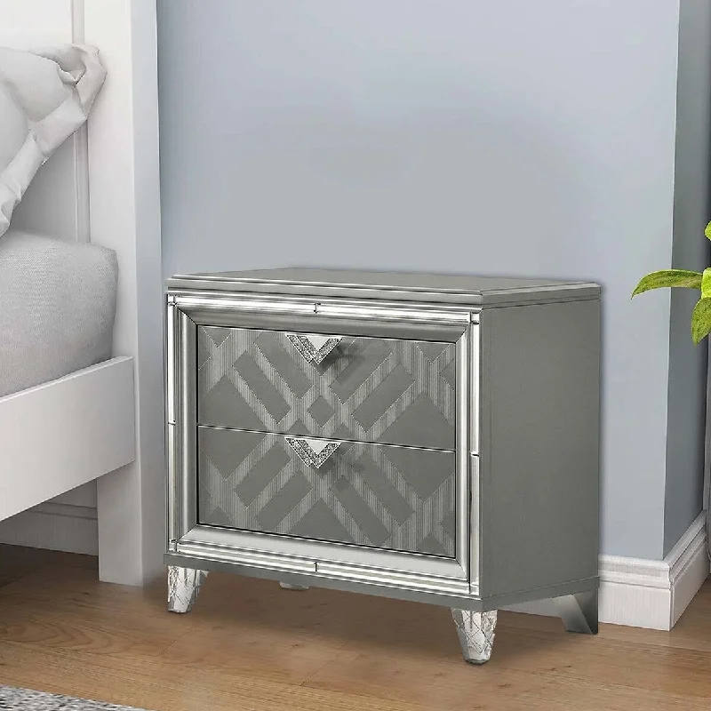 Nightstand with Embossed Pattern and Acrylic Legs, Gray