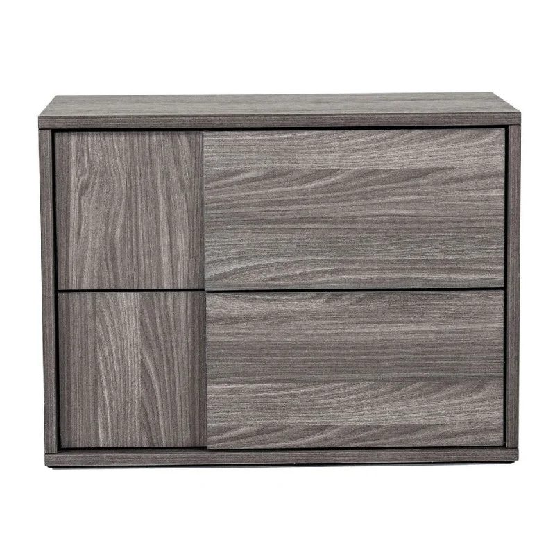 Noe 27 Inch Modern Rustic Nightstand, 2 Drawers, Dark Elm Gray