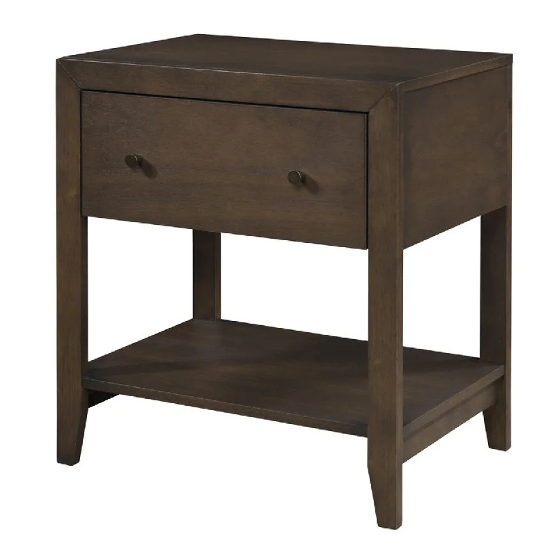 Park Modern 1 Drawer Wood Nightstand in Walnut Finish