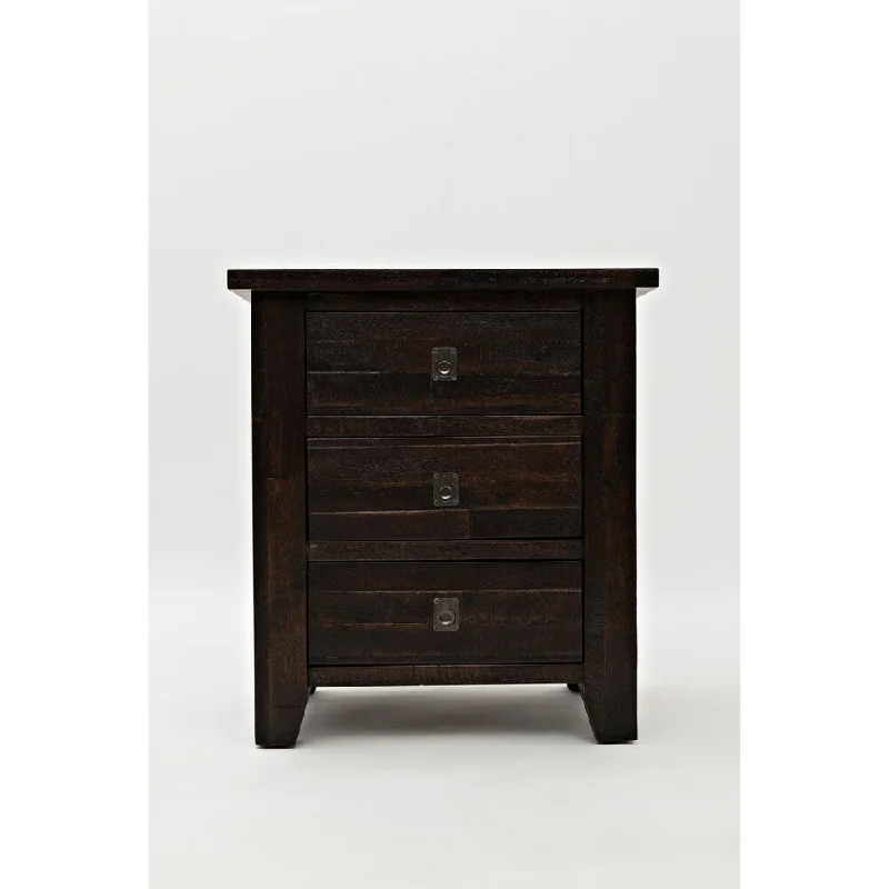 Patterned Wooden Nightstand with 3 Drawers, Chocolate Brown