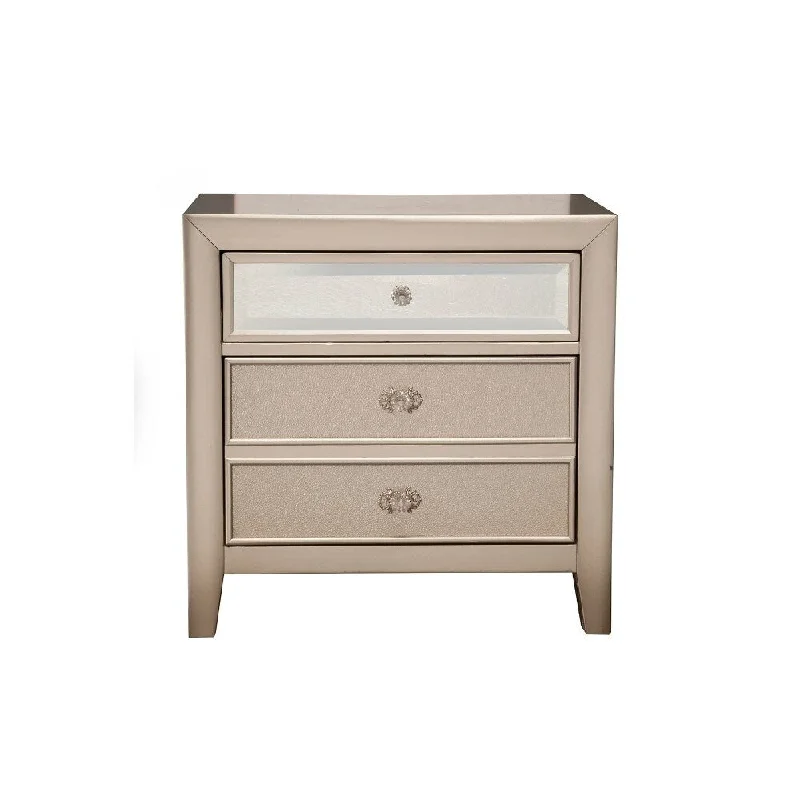 Pine Wood Nightstand with 2 Drawers, Silver