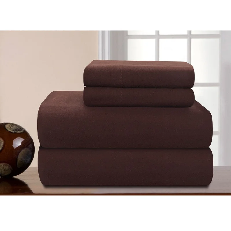 Pointehaven Chocolate Solid Heavy Weight Cal King Flannel Sheet Set