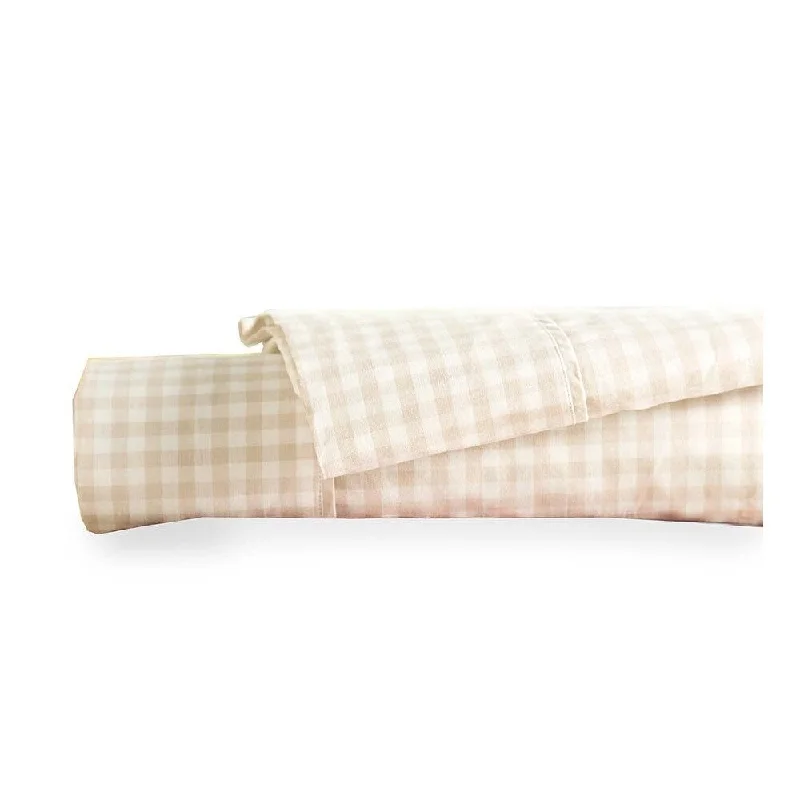 Queen Gingham Cotton Percale Sheet Set - Natural