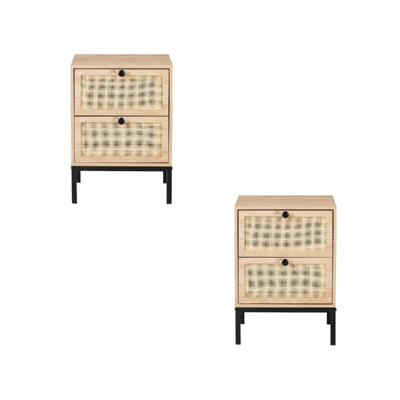 Rattan Nightstand, Waterproof and Scratch Resistant(Set of 2)