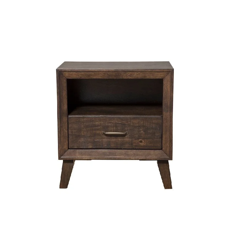 Rubberwood Nightstand With Drawer & Shelf Rustic Brown