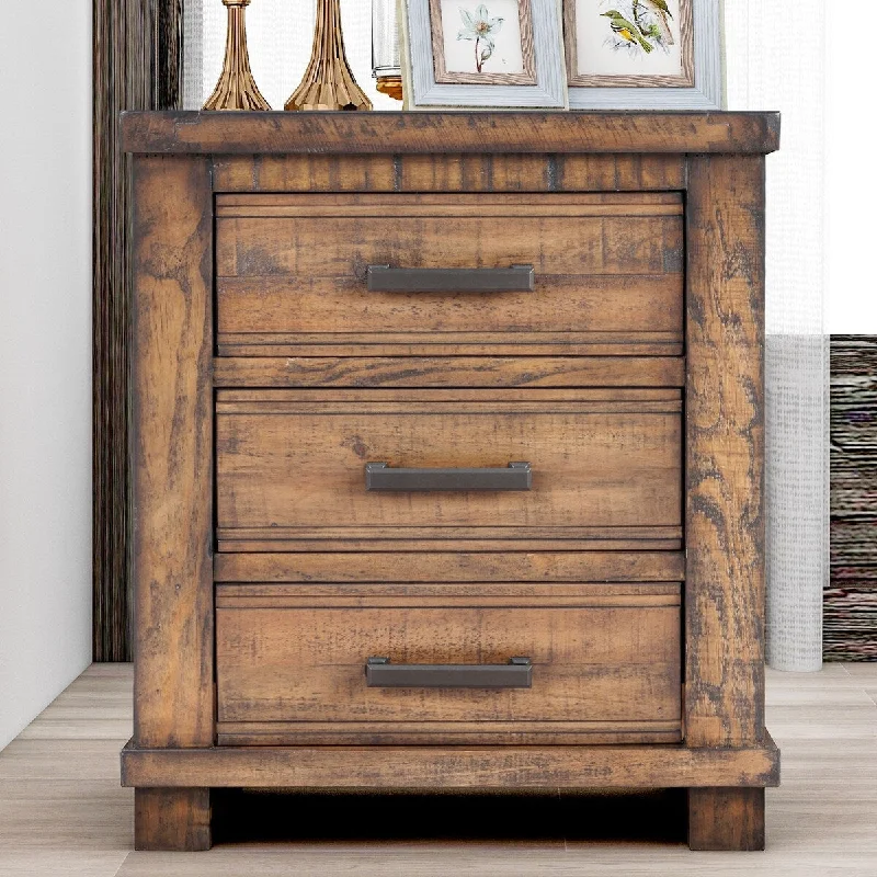 Rustic Reclaimed Barn Wood 3-drawer Nightstand with Antique Zinc Pulls