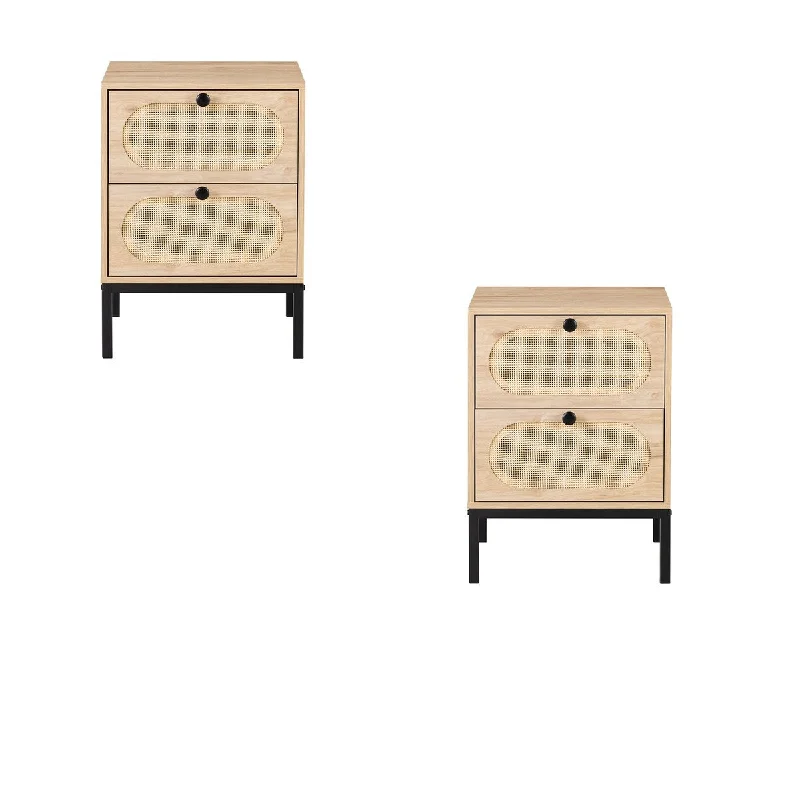 Set of Two Rattan Nightstand with Drawer , Also Good for Using in Living Room as a Side Table