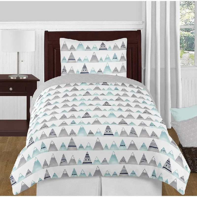 Sweet Jojo Designs Navy Blue, Aqua and Grey Aztec Mountains Collection Boy or Girl 4-piece Twin-size Comforter Set