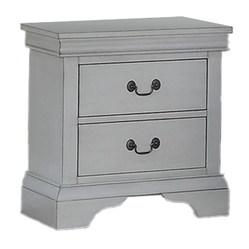 Traditional Wooden Nightstand with Two Drawers, Gray