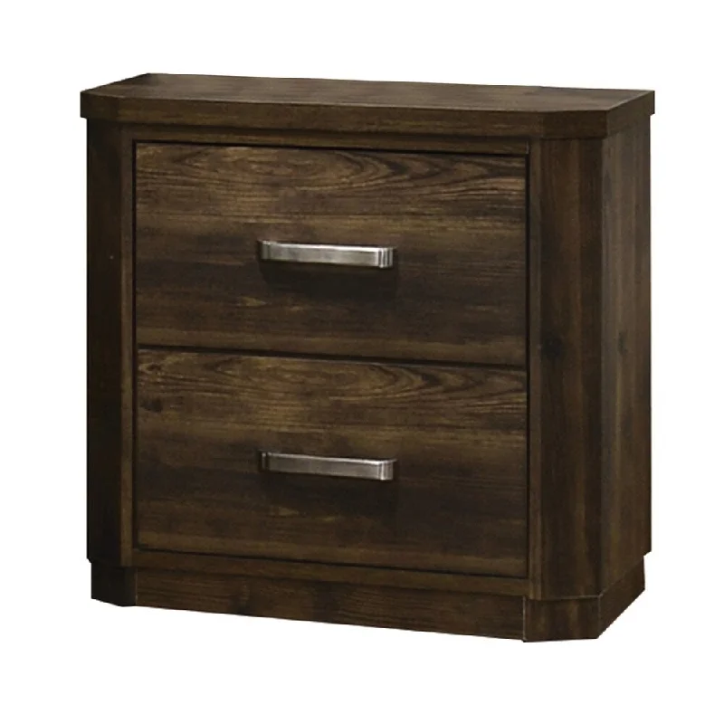 Transitional Style 2 Drawer Wooden Nightstand with Plinth Base, Brown