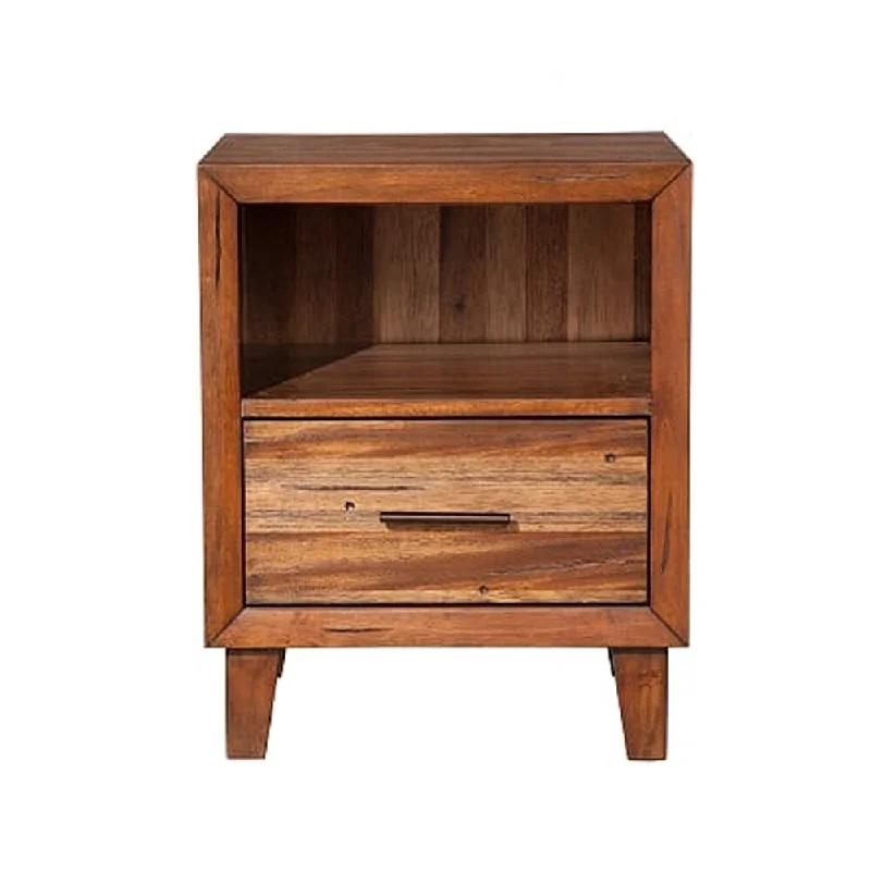 Transitional Style Nightstand with 1 Drawer and 1 Open Compartment, Brown