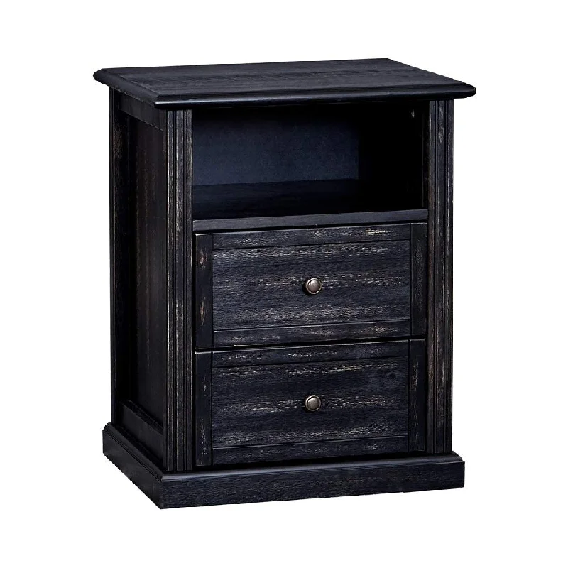 Transitional Style Wooden Nightstand with Two Spacious Drawers, Black