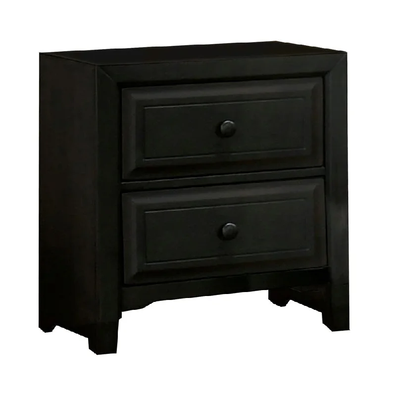 Transitional Wooden Nightstand with 2 Drawers and Molded Design, Black