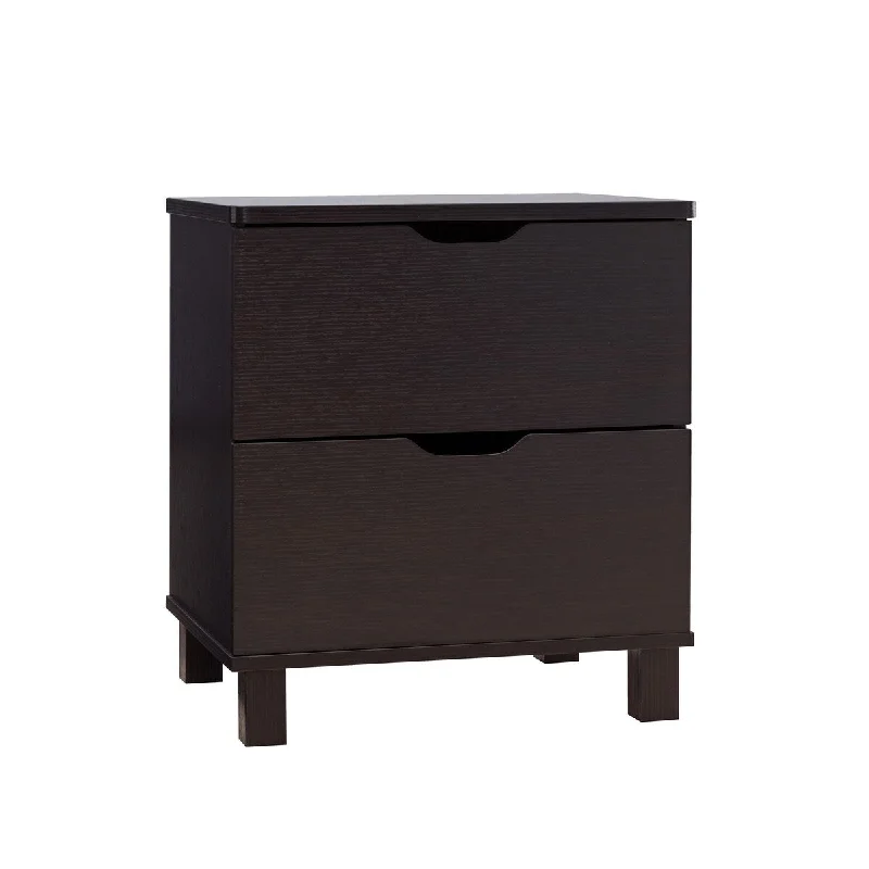 Troy 22 Inch Modern Nightstand, 2 Drawers, Cut out Handles, Wood, Espresso