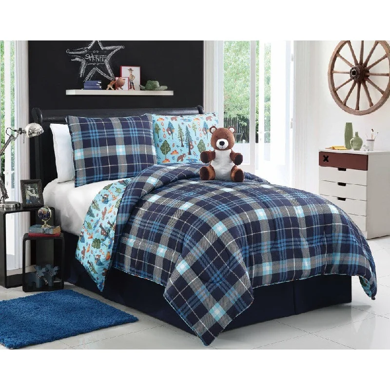 VCNY Bear Brady Blue Plaid 4-piece Reversible Comforter Set - Multi