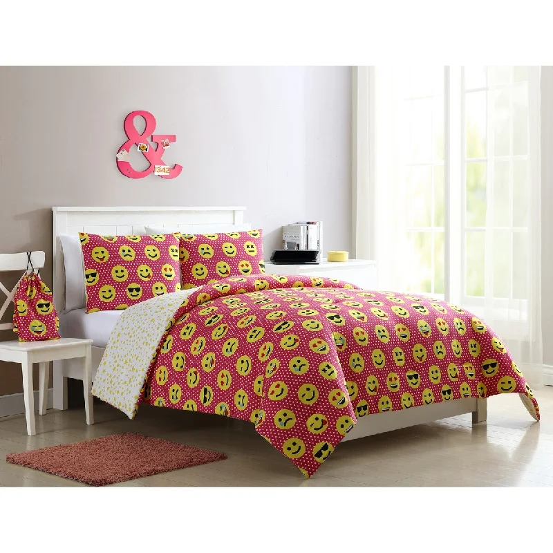 VCNY Home Facey Emoji Pink Reversible Comforter Set