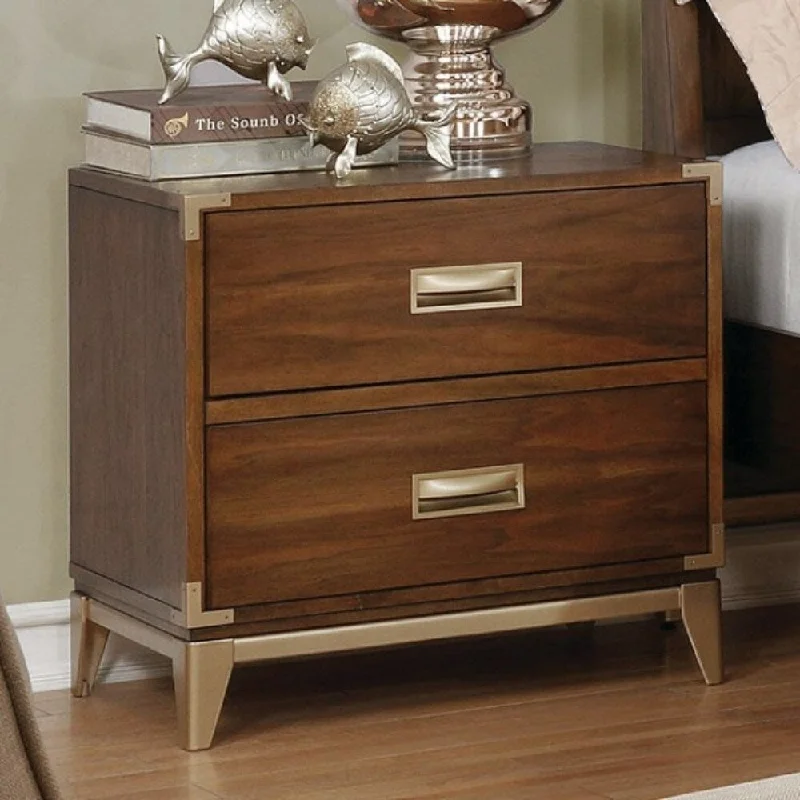 Wooden Night stand With 2 Drawers , Dark Oak Brown