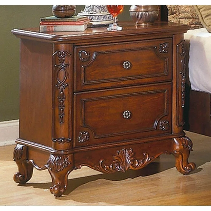 Wooden Night Stand With 2 Drawers In Cherry Brown