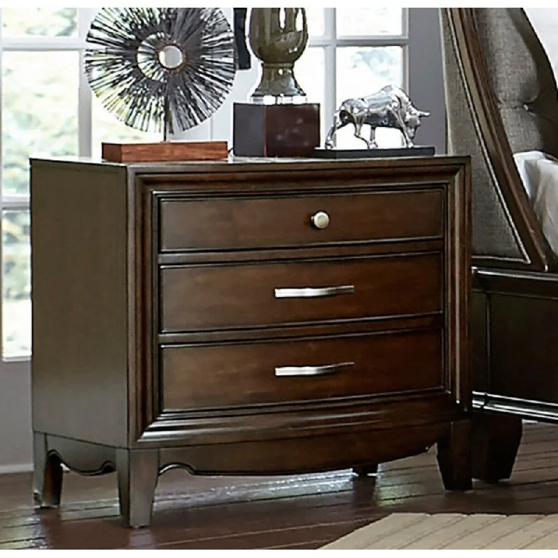 Wooden Night Stand With 3 Drawers In Transitional Style Brown