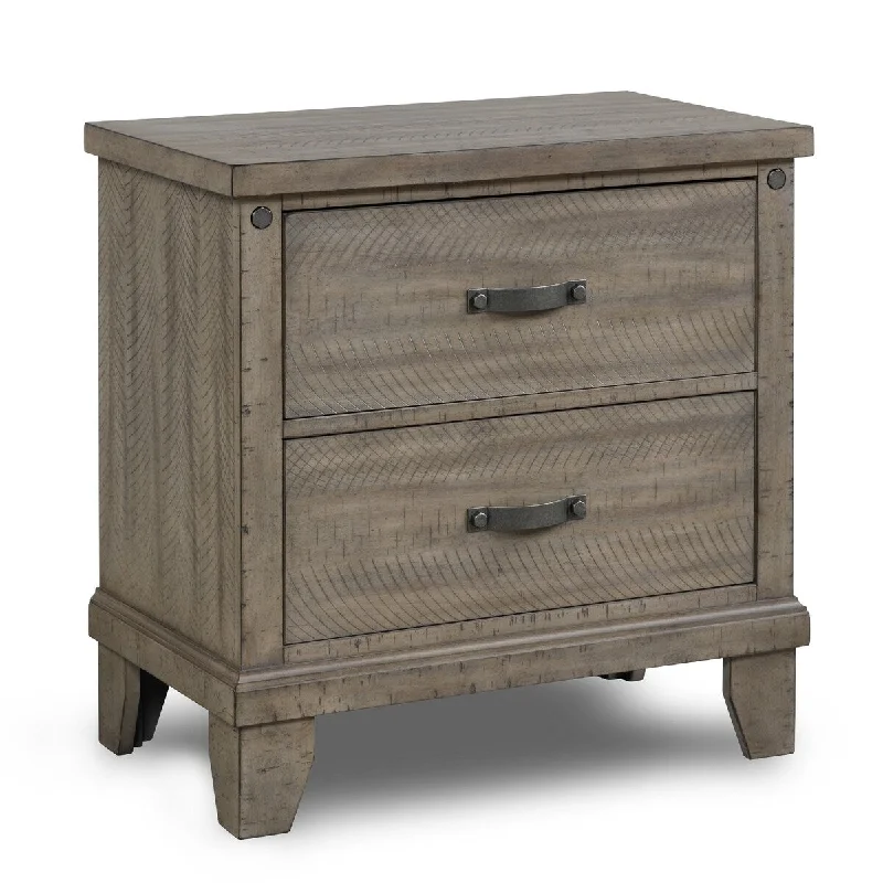 Wooden Nightstand with 2 Drawers and Metal Pulls, Sand Brown