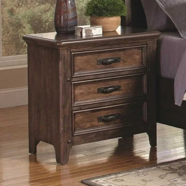 Wooden Nightstand with Cable Outlet, Brown