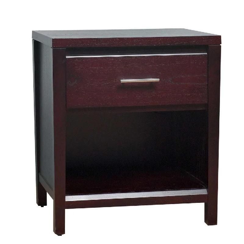 Wooden Nightstand with One Drawer and One Shelf, Brown