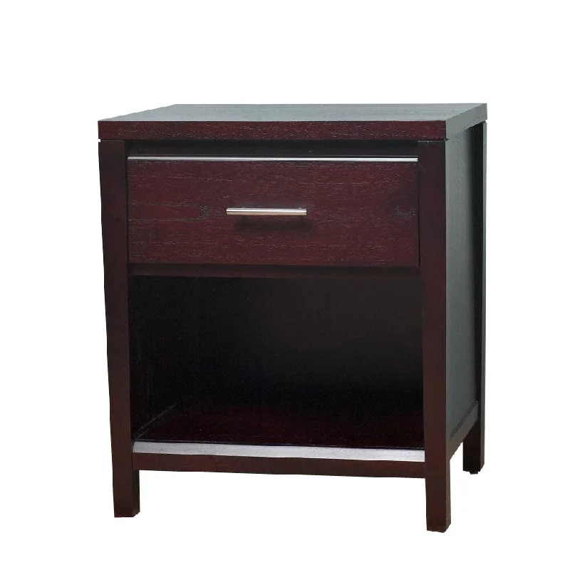 Wooden Nightstand with Power Outlet, Brown