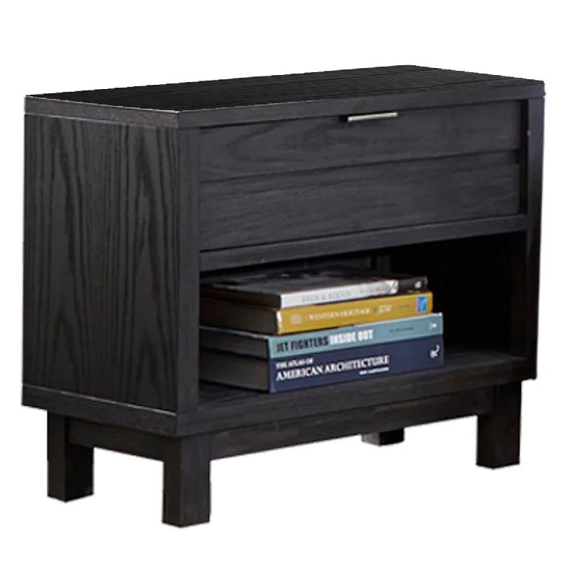 Wooden Nightstand with Single Drawer and Storage Cubby, Brushed Gray