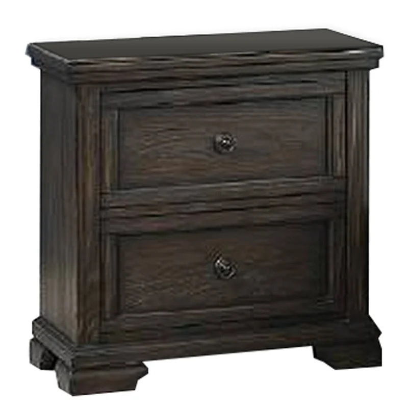 Wooden Nightstand with Two Drawers and Bracket Feet, Brown