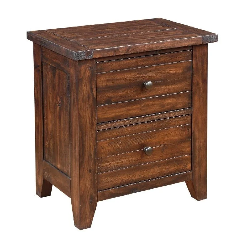 Wooden Nightstand with Two Drawers, Brown