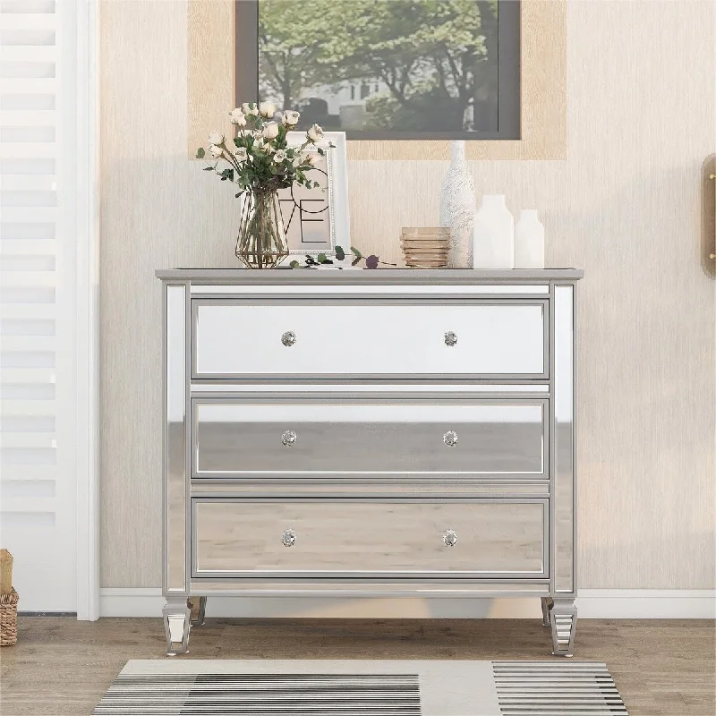 Elegant Mirrored Chest with 3 Drawers